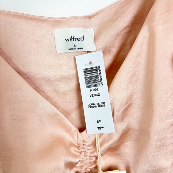 Aritzia Wilfred Womens Verso Camisole Coral Blush Satin Ruched Tank Top Sz Small - Picture 4 of 5